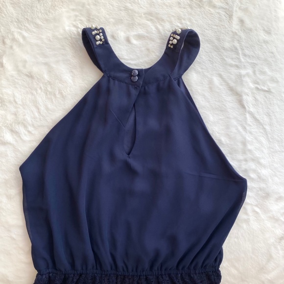Francesca’s Collection Pearl High Neck Navy Dress in Size Large - Picture 7 of 16